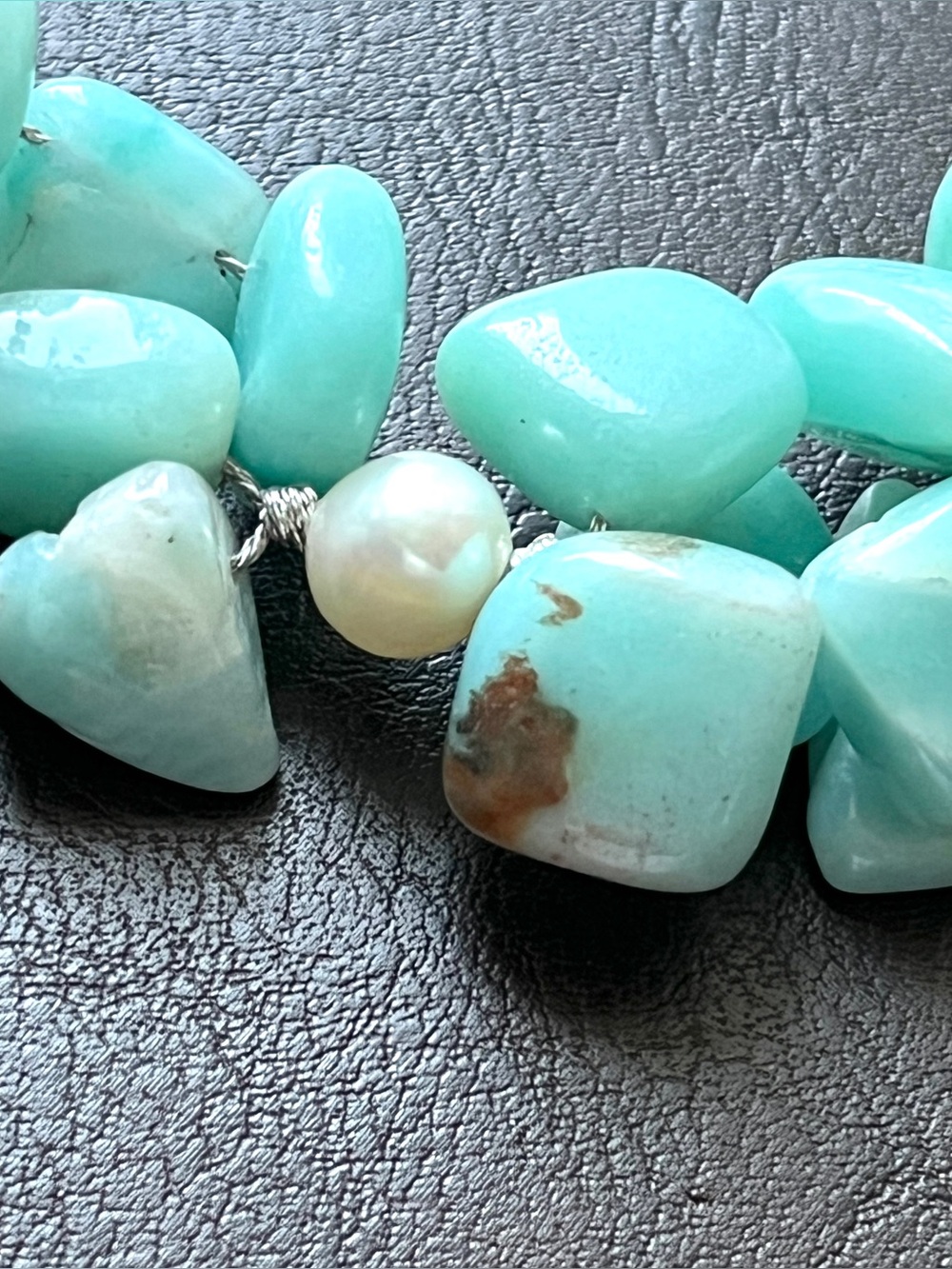 Vintage Larimar Freshwater Pearl Statement Necklace Adjustable 140g - Picture 7 of 8